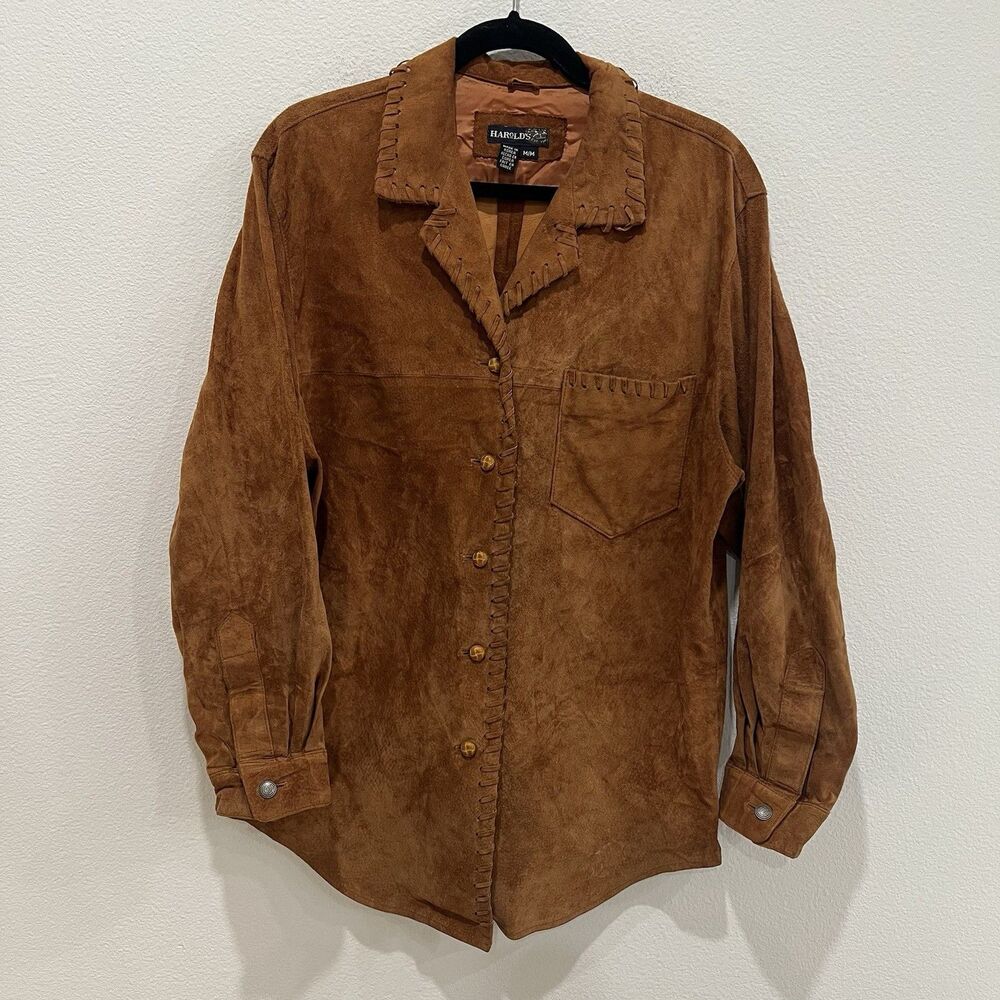 Harold’s Brown Suede Leather Shacket Jacket Vintage Western Ranch Old Money